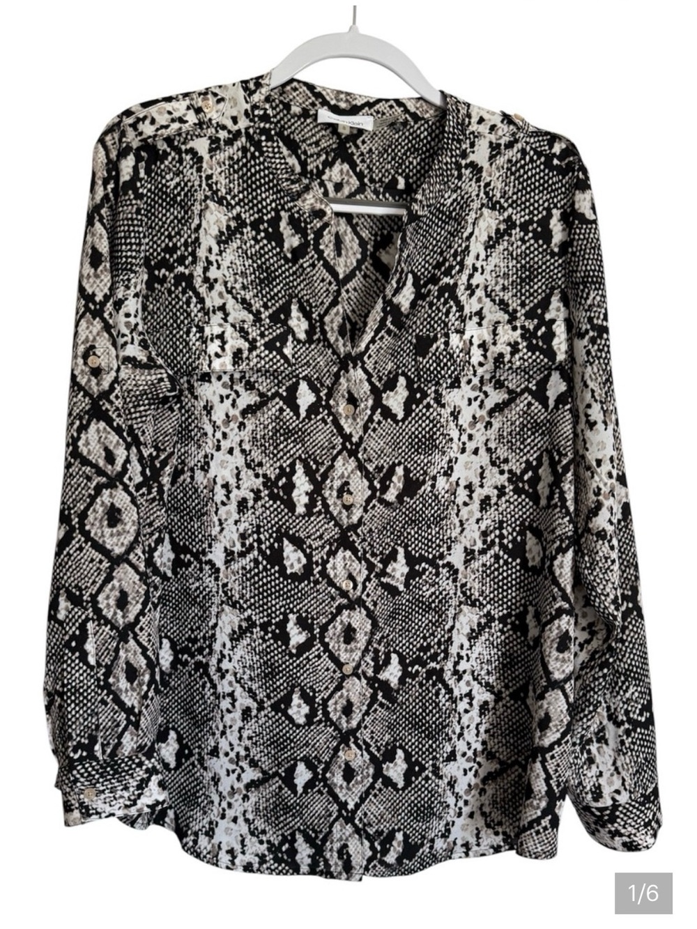 Calvin Klein Black and White Snake Skin Print Blouse